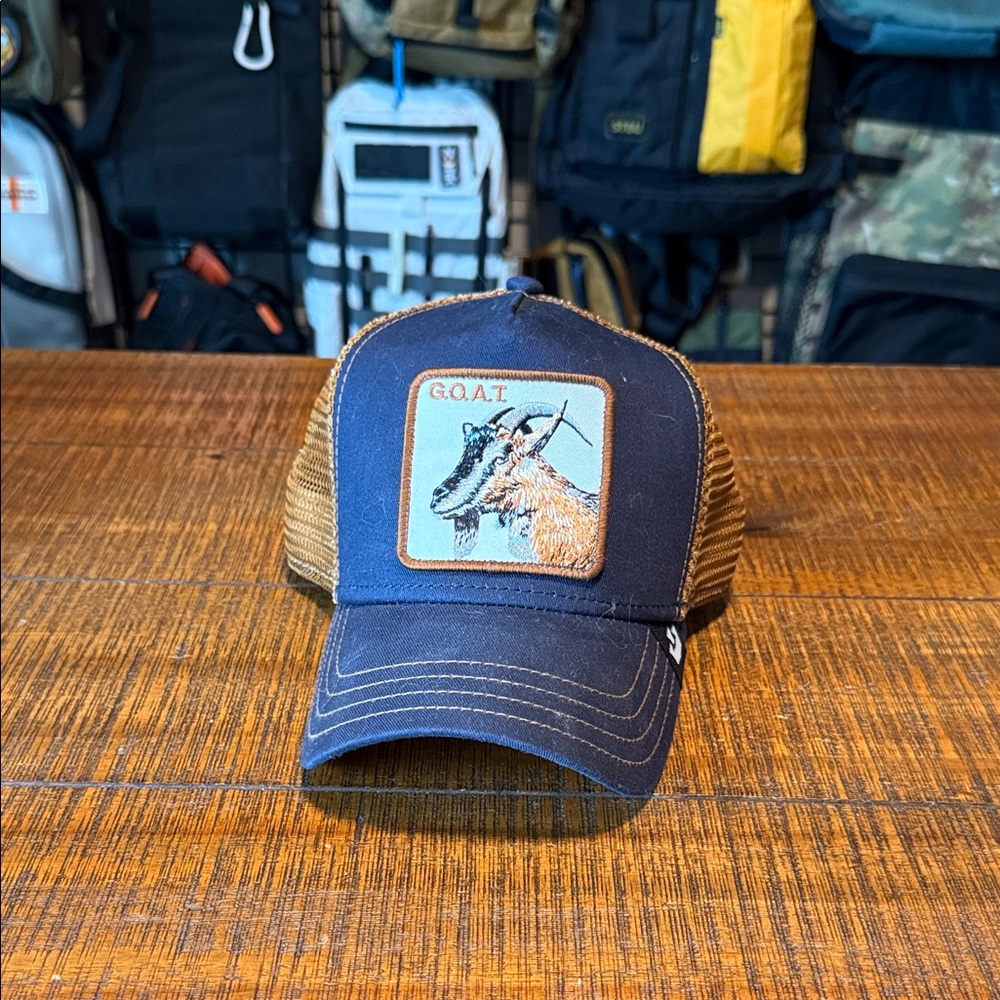 Goorin Brothers Animal Farm Navy and Brown Trucker Hat with Patch